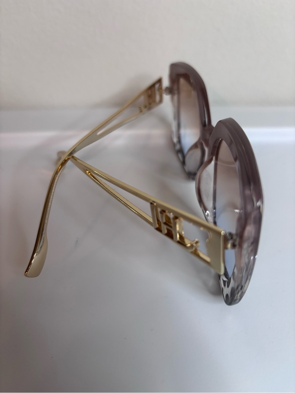 Oversized Square Sunglasses in Light Taupe with Leopard Trim - Picture 5 of 7